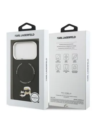 Lagerfeld для iPhone 17 Pro Max чехол PU NFT Karl & Choup heads Metal pin & Cam Hard Black (MagSafe)