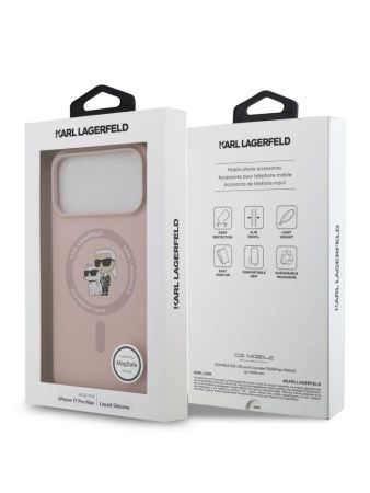 Lagerfeld для iPhone 17 Pro Max чехол Liquid Silicone NFT Karl & Choupette Hard Pink (MagSafe)